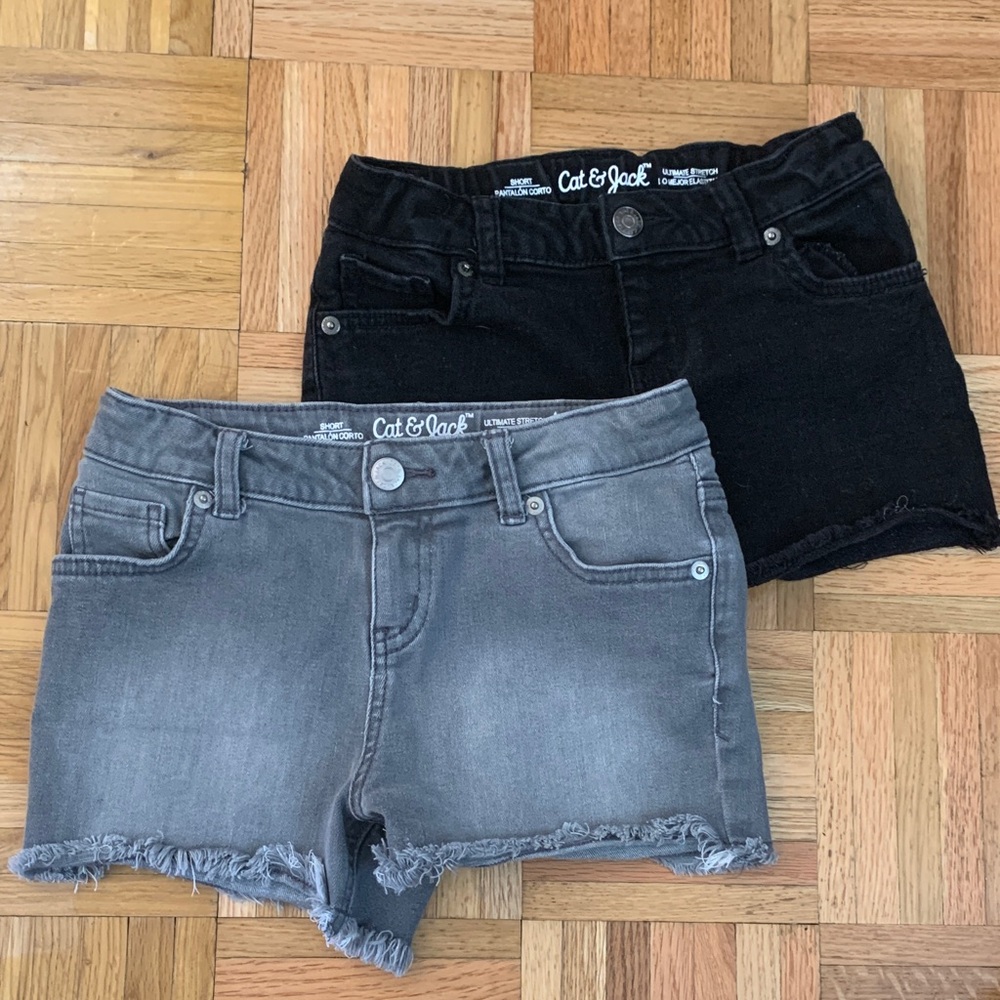 Cat & Jack BUNDLE TWO Frayed Denim Shorts - Gray & Black Girls Size 7/8 (M)
